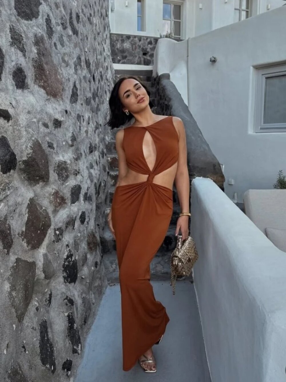 Zara Cut Out Maxi Dress Brown - Picture 4 of 13